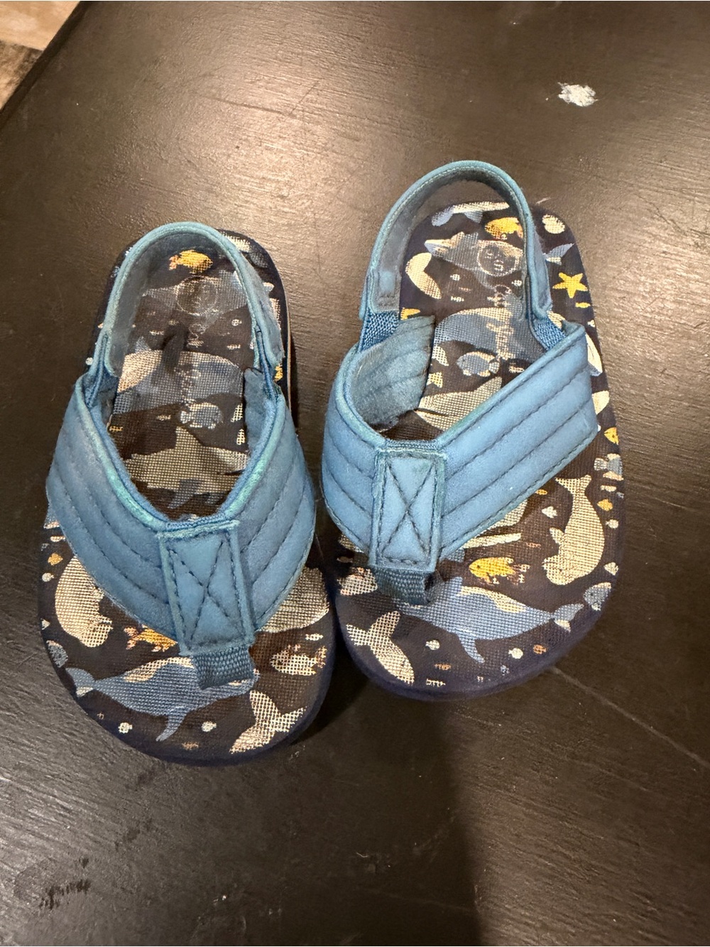 Cat & Jack Blue Toddler Flip-Flops with Whale and Star Print
